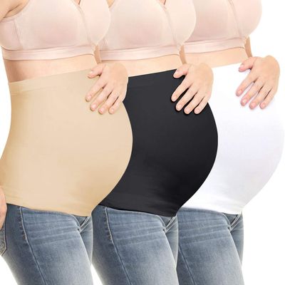 Fodlmeen Seamless Belly Band for Pregnancy Womens Maternity Non-Slip Silicone Stretch Pregnancy Support Belly Belt Bands (Black/White/Nude, S)