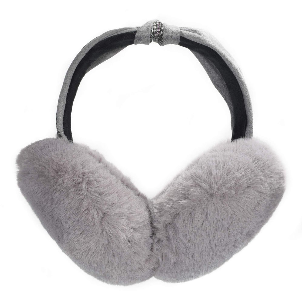 ZLYC Womens Winter Outdoor Faux Fur Cold Weather EarMuffs Foldable Big Ear Warmers (Bowknot Gray)