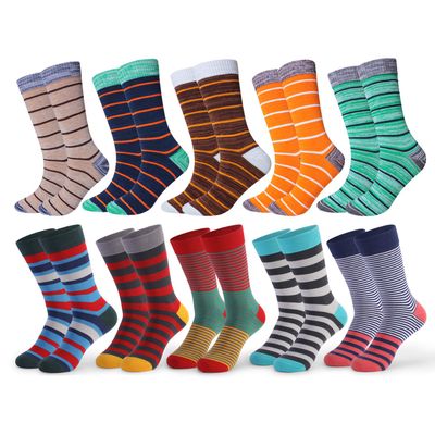HHX YONLEE Striped funky Colorful Classic Soft 10 Pairs Dress Socks for Mens Socks Size 10-13
