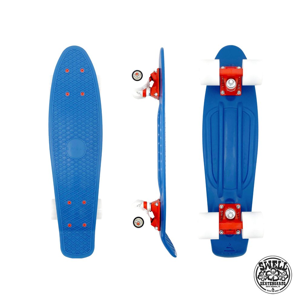 Swell Skateboards for Kids Ages 6-12 | Cruiser Complete Skateboard for Beginners, Boys, Girls, Youths, Teens, Adults College Students | 22 inch and 28 Inch Plastic Retro Mini Skateboard (22" Oceans)