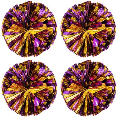 Ueerdand Pack of 4 Cheerleading Pom Poms Foil Plastic Metallic Cheerleader Pom Poms for Cheer Sport Kids Adults Team Spirit Cheering (Purple/Gold)