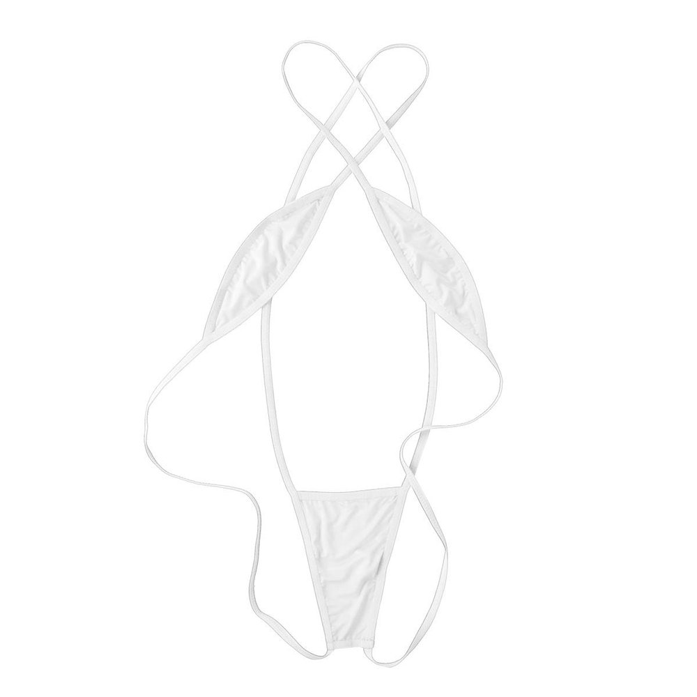 TSSOE Women's Micro Thongs G-String Bikini Swimwear Slingshot Monokini Mini Teddy Bodysuit White One Size