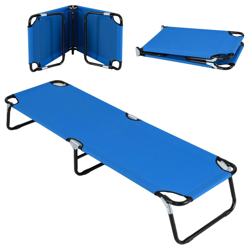 Giantex Folding Camping Cot for Adults, Portable Sleeping Cot Bed with 600D Oxford Fabric, Heavy Duty Frame, 350Lbs Capacity, 1-Step Use, Outdoor Lounge Chair for Sleepover Hiking, Home & Office, Blue