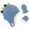 Baby Boy Sherpa Hats and Mittens Set Toddler Gloves Warm Fleece Winter Hat Baby Girl Dinosaur Blue 12-24 Months view 1