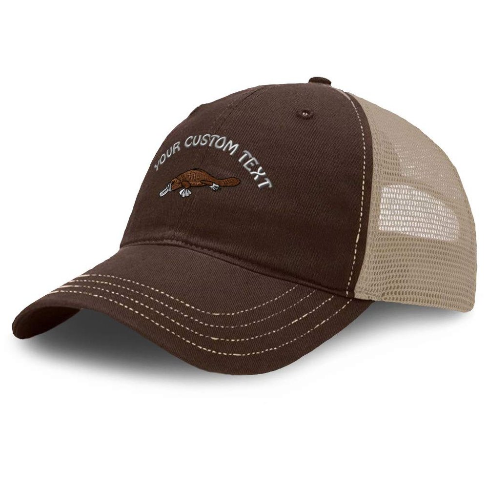 Custom Baseball Cap Animal Wildlife Sea Ocean Life Platypus Cotton Soft Mesh Snapback Brown Khaki Personalized Text Here