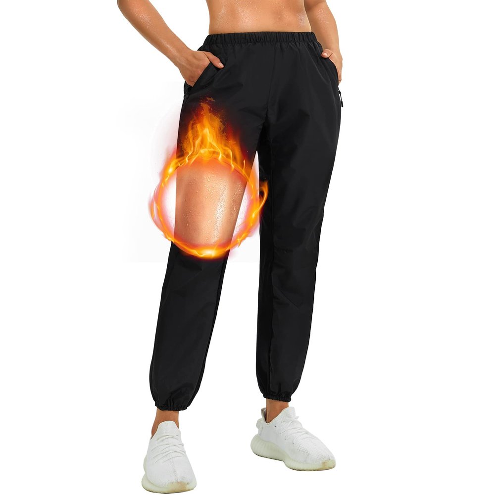 Junlan Sauna Suit for Women Sweat Sauna Pants Gym Workout Sweat Suits for Women (C.Black Pants Only,X-Large)