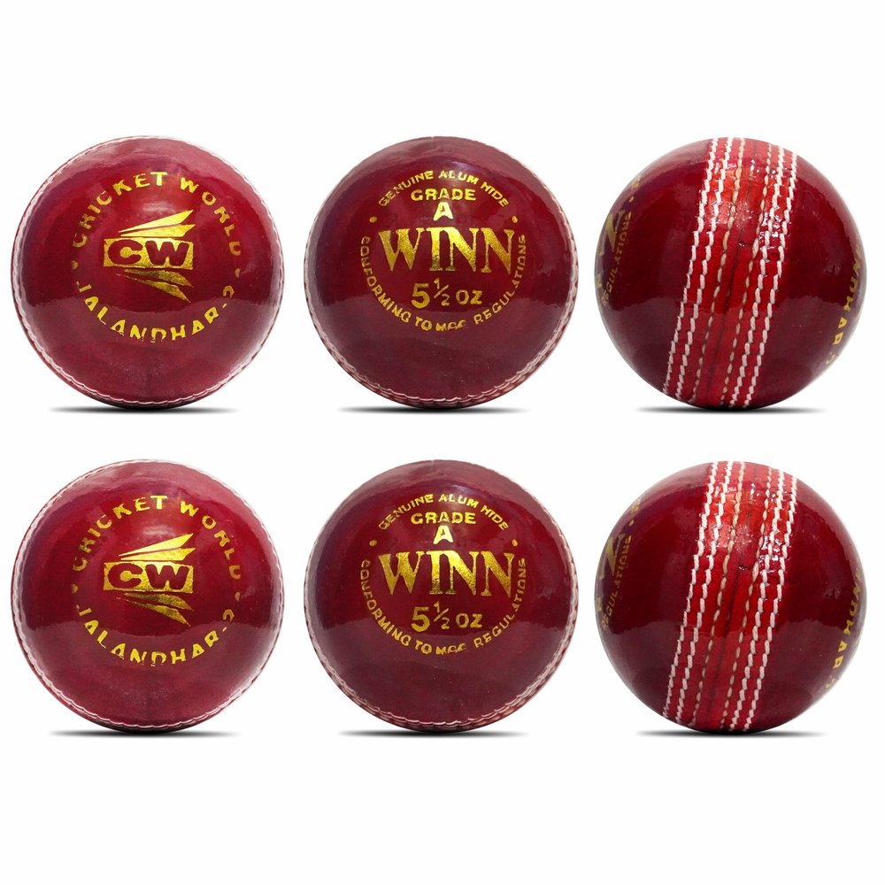 CW Winn Red Cricket Ball 4 Piece Club Match Ball Professional Cricket Leather Ball Water Proof Pack of 12