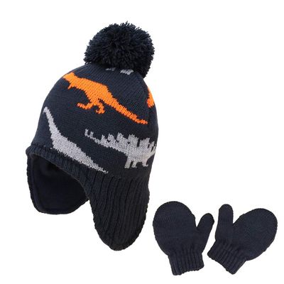 Hats and Gloves Set for Kids Toddler Baby Knit Earflap Beanie Winter Warm Fleece Kintting Cap for Boy Girl