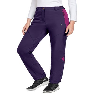 Little Donkey Andy Women's Fleece Lined Waterproof Softshell Pants Hiking Ski Snowboarding Pants Dark Purple Size L
