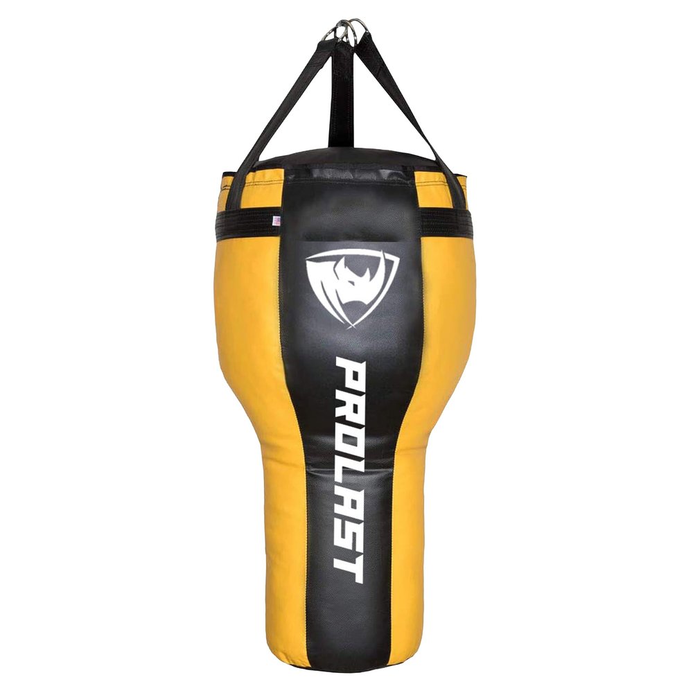 PROLAST Angle Heavy Punching Bag for Adults, Hook and Uppercut, Boxing, MMA, Martial Arts, Muay Thai, Filled, 65 lbs, Rhino Logo, Black and Yellow