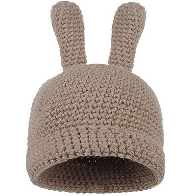 Adela Boutique Women Girl Cute Rabbit Design Knit Beanie Hat Winter Warm Crochet Cap Brown