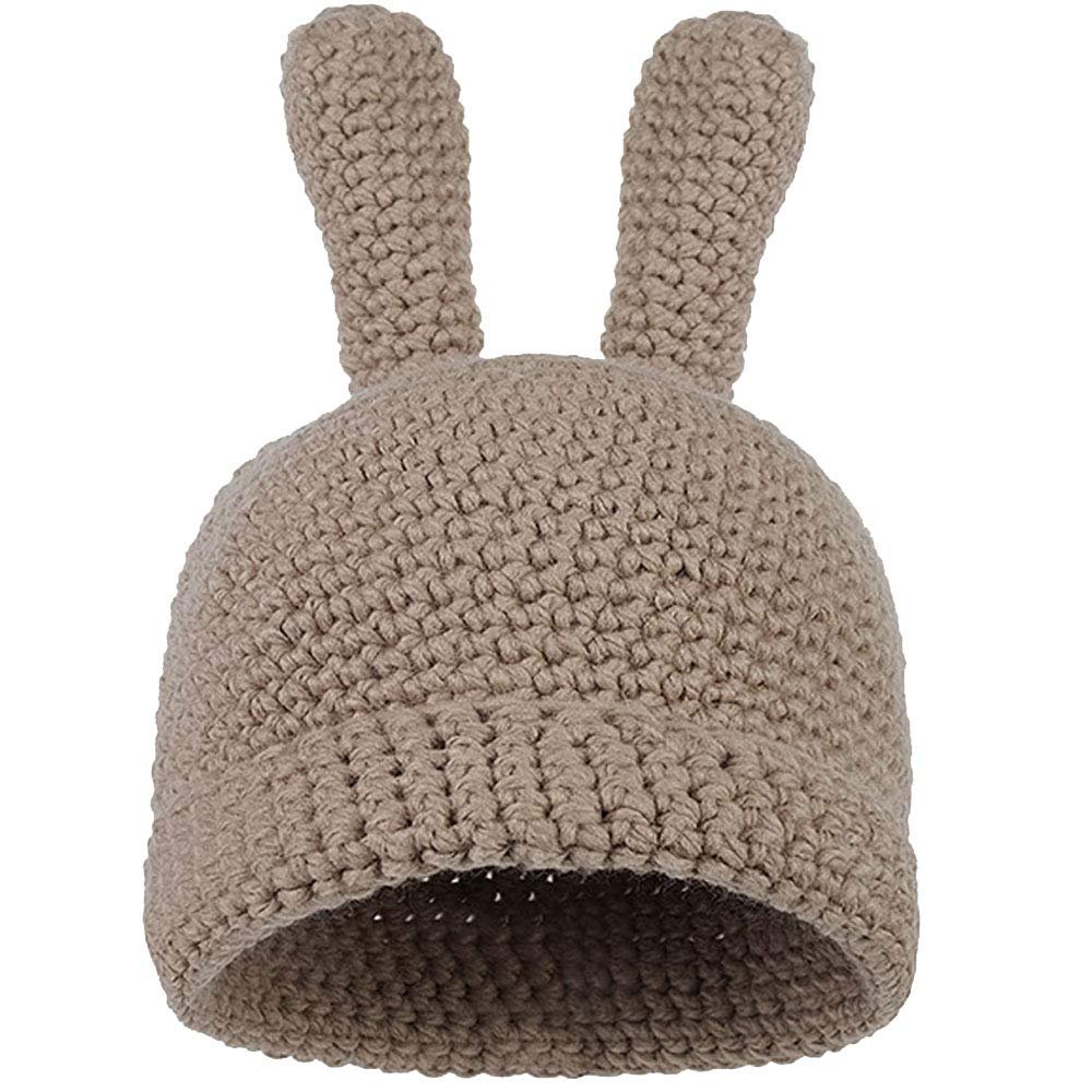 Adela Boutique Women Girl Cute Rabbit Design Knit Beanie Hat Winter Warm Crochet Cap Brown