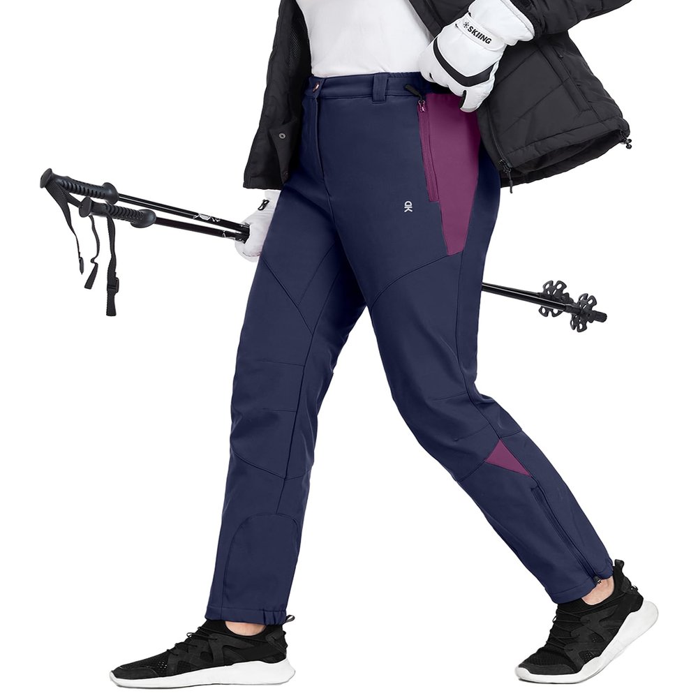 Little Donkey Andy Women's Fleece Lined Waterproof Softshell Pants Hiking Ski Snowboarding Pants Navy Size XL