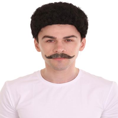 HPO Men's Human Hair Mustache Cosplay Facial Hair (Lt- Black)