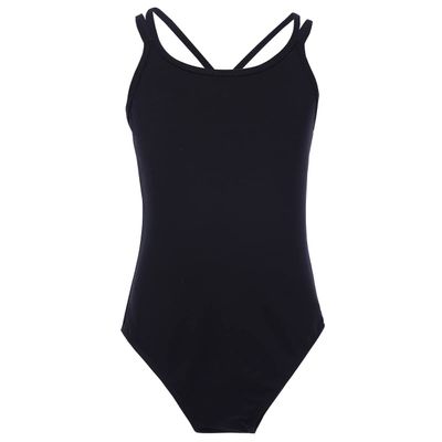 dPois Kids Girls' Double Strap Criss Cross Back Ballet Dance Leotard Gymnastics One-Piece Camisole Bodysuit Black 5-6 Years
