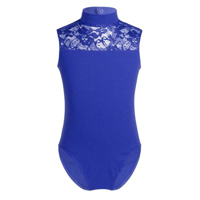 dPois Kids Girls Turtleneck Ballet Dance Leotard Floral Lace Dance Bodysuit Cutout Back Leotard One Piece Unitard Blue (Lace) 7-8