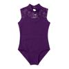 dPois Kids Girls Turtleneck Ballet Dance Leotard Floral Lace Dance Bodysuit Cutout Back Leotard One Piece Unitard Purple (Lace) 7-8 view 3