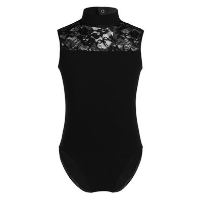 Freebily Kids Girls Basic One-Piece Unitard Gymnastics Leotard Sleeveless Lace Back Ballet Dance Bodysuit Yoga Dancewear Black(Lace) 5-6 Years