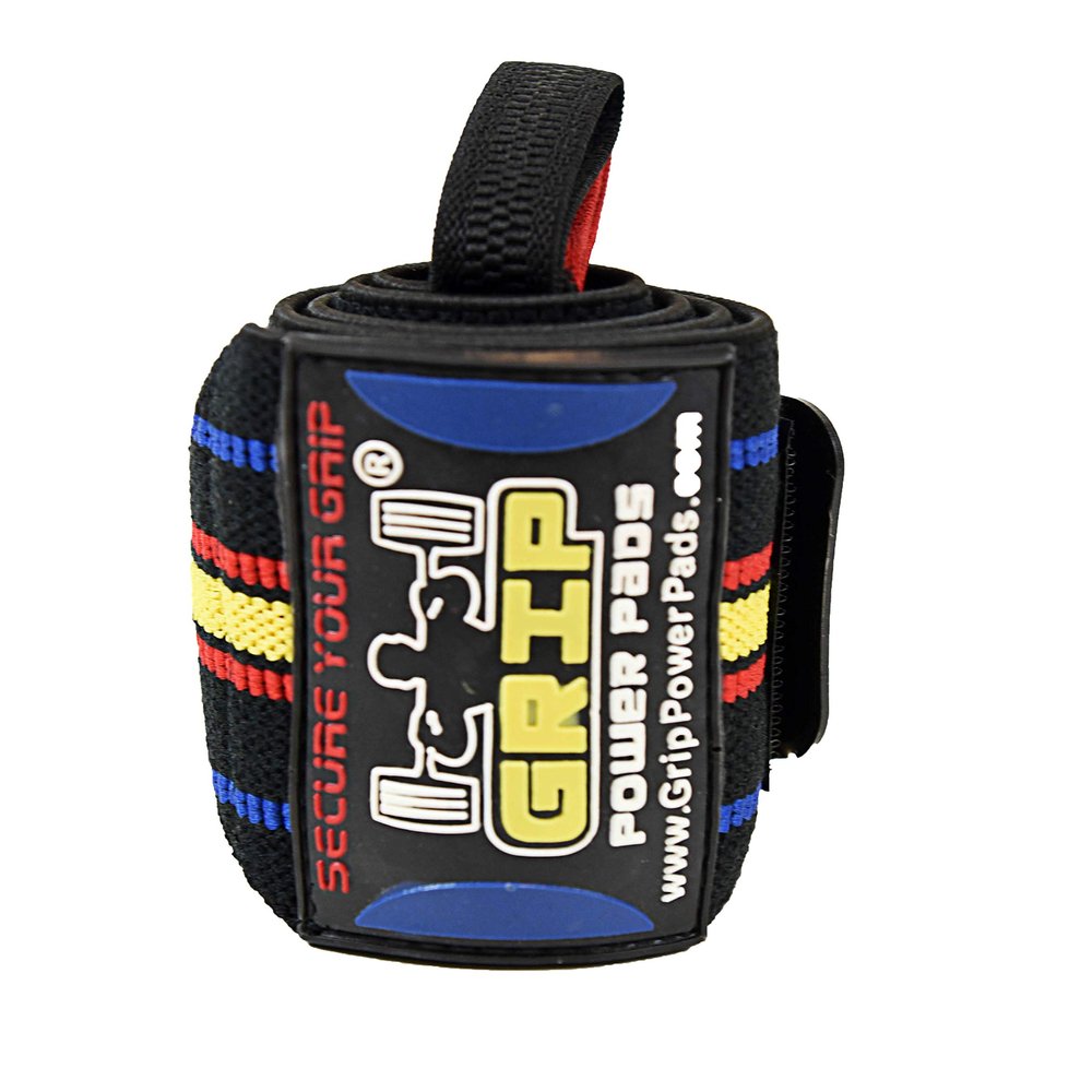 Grip Power Pads Wrist Wraps 2 Wraps for Weight Lifting Wrist Support Cotton Wraps Gym Bandage Straps for Men & Women Premium Quality & PRO Rubber (Cool/Black/Orange/Red/Yellow, 13" Inches)