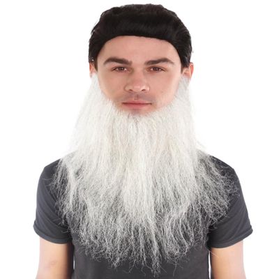 HPO Men's Synthetic Hair Long Beard Cosplay Facial Hair (Medium Grey)