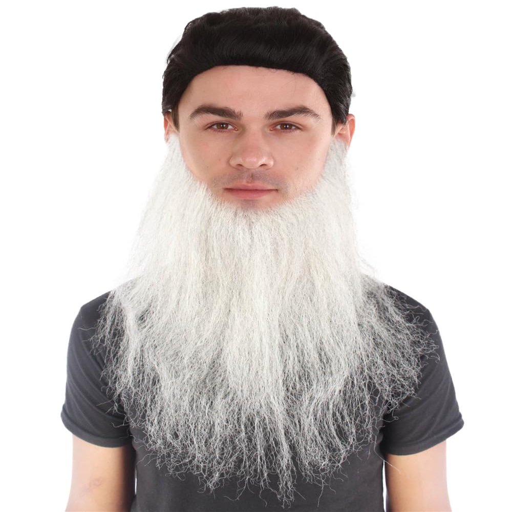 HPO Men's Synthetic Hair Long Beard Cosplay Facial Hair (Medium Grey)