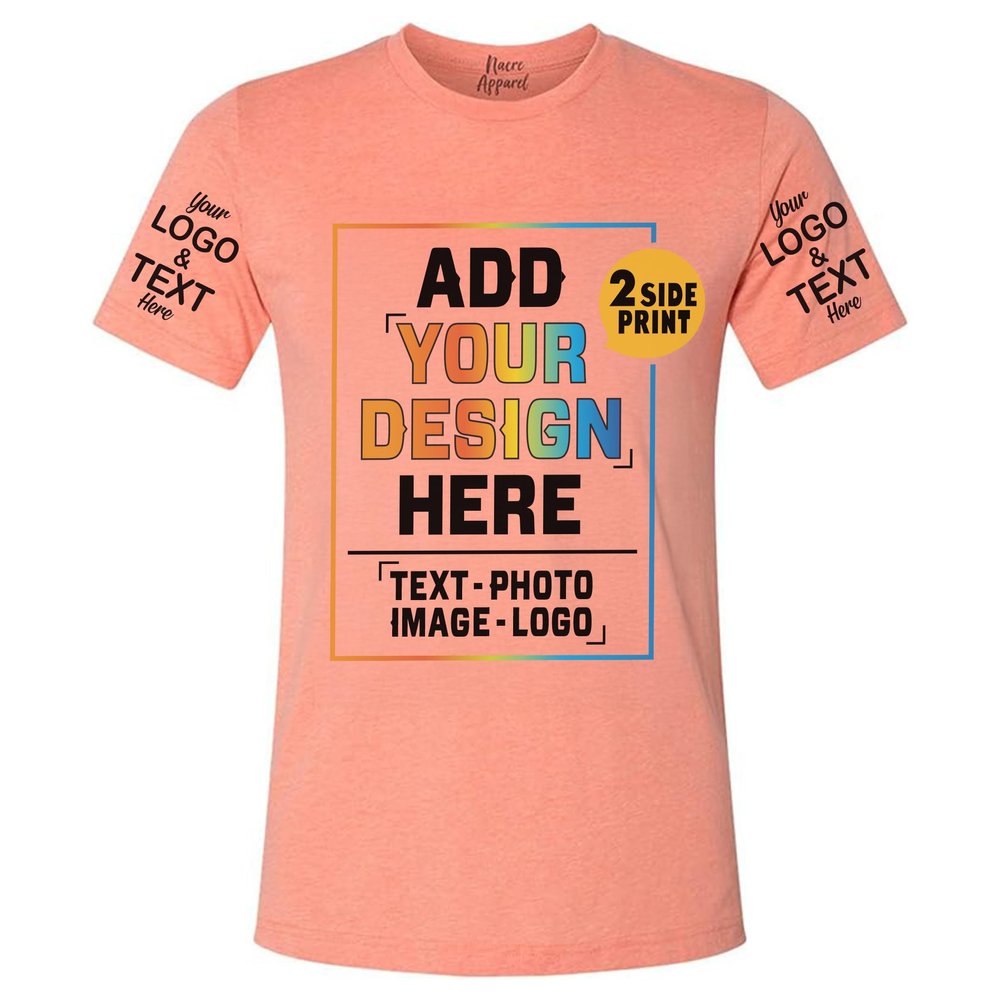 Custom T Shirt for Men Women Add Your Own Text Front Back 2 Sided Personalized T-Shirt Heather Sunset