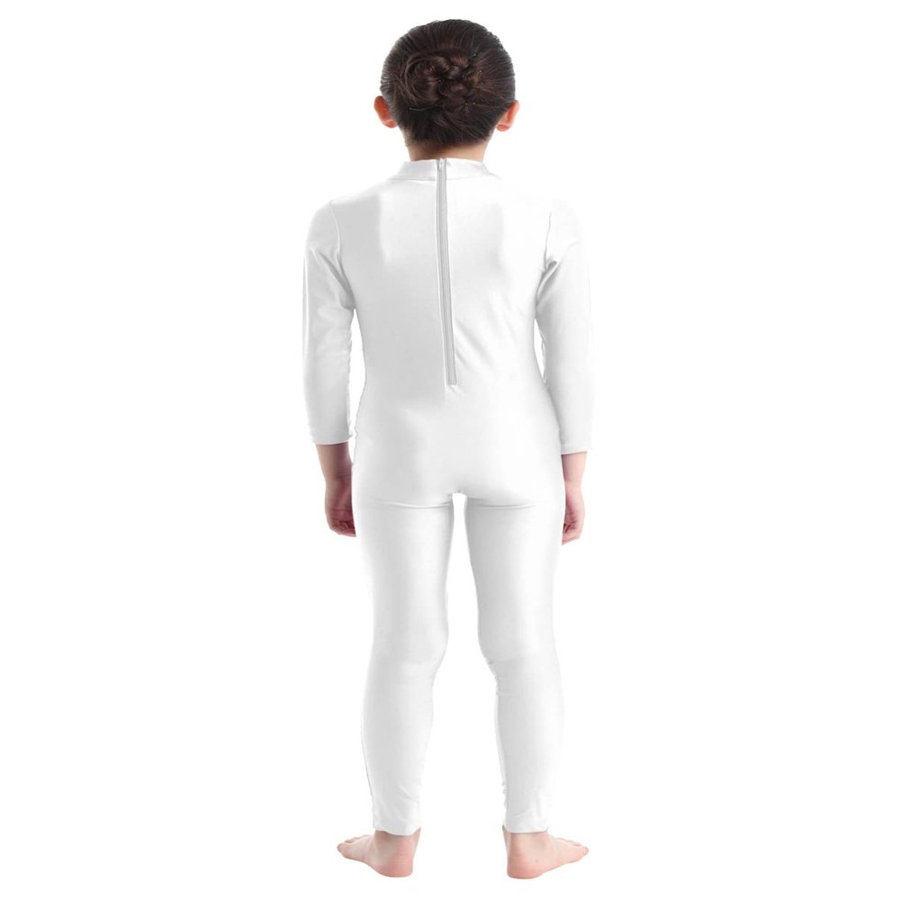 dPois Kids Girls Long Sleeves Full Length Unitards Ballet Dance Gymnastics Leotards One Piece Bodysuits Ivory 5-6 Years