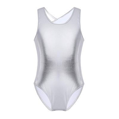 dPois Kids Girls' Shiny Metallic Camisole Tank Tops Ballet Gymnastics Leotard Dance Unitard Bodysuit Dancewear Silver 7-8