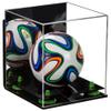 Better Display Cases Acrylic Mini - Miniature (not Full Size) Soccer Ball Display Case with Mirror Case, Green Risers, Black Base and Wall Mount (B03) view 1