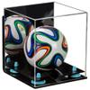 Better Display Cases Acrylic Mini - Miniature (not Full Size) Soccer Ball Display Case with Mirror Case, Light Blue Risers, Black Base and Wall Mount (B03) view 1