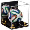 Better Display Cases Acrylic Mini - Miniature (not Full Size) Soccer Ball Display Case with Mirror Case, Yellow Risers, Black Base and Wall Mount (B03) view 1