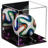 Better Display Cases Acrylic Mini Soccer Ball Display Case with Mirror Case, Soccer Ball Stand with Purple Risers & Black Base, Miniature Display Case 7.63" L x 7.63" W x 8.5" H. (B03) view 1