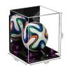 Better Display Cases Acrylic Mini Soccer Ball Display Case with Mirror Case, Soccer Ball Stand with Purple Risers & Black Base, Miniature Display Case 7.63" L x 7.63" W x 8.5" H. (B03) view 2