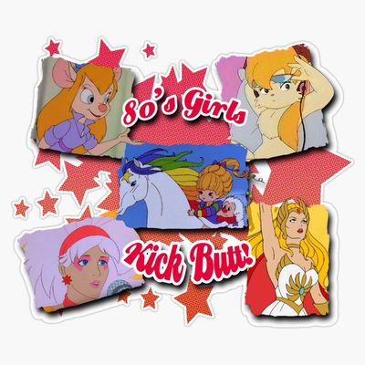80S Girls Kick Butt Cartoon Tribute Sticker Outdoor Rated Vinyl Sticker Decal for Windows, Bumpers, Laptops or Crafts 5"