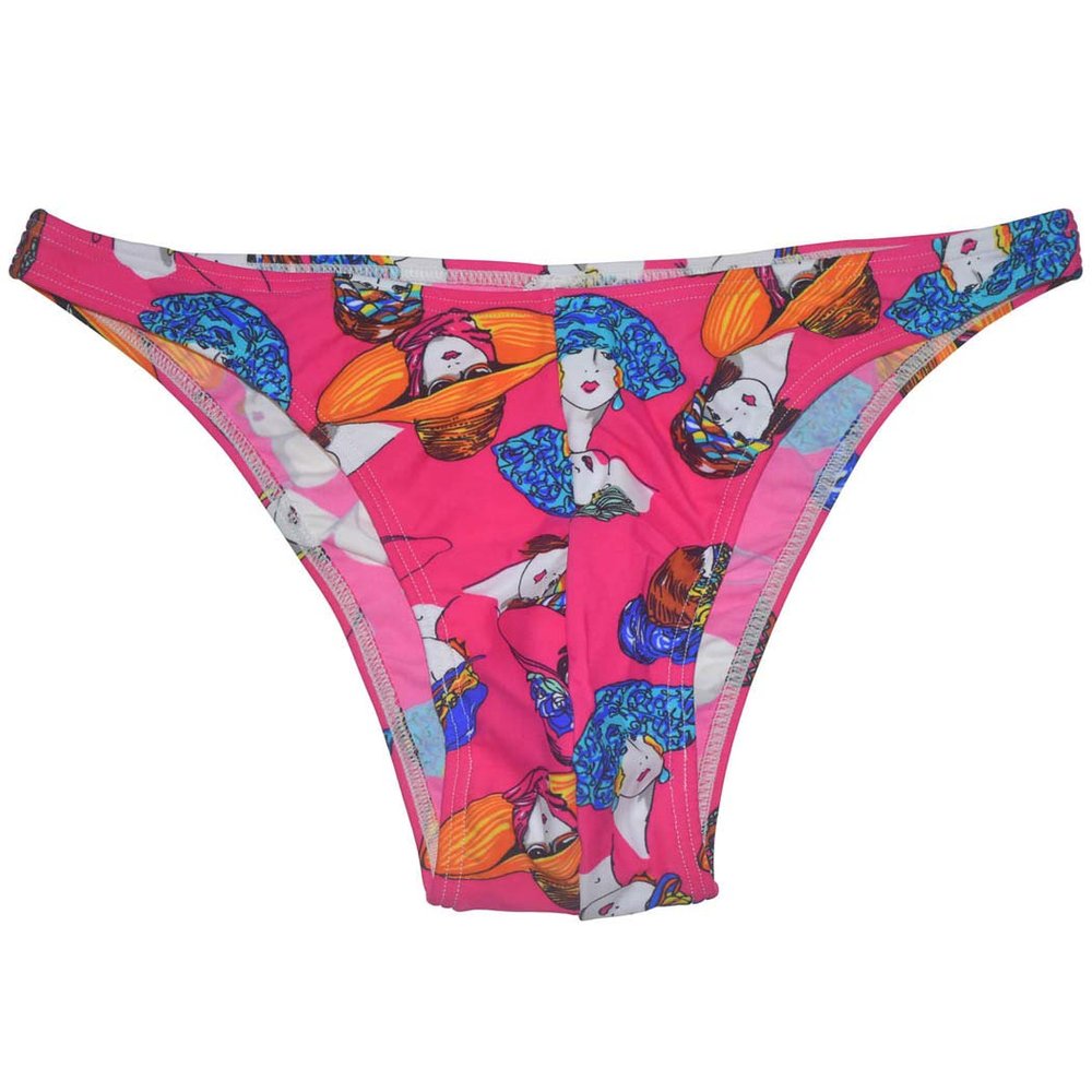 Jaxu Men Bodybuilding Physique Bikini Briefs Competition Underwear Active Posing Trunks Cheeky Swimwear Pink Hat L