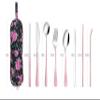 Travel Utensils,Reusable Silverware Set To Go Portable Cutlery Set with a Waterproof Carrying Case for Lunch Boxes Workplace Camping Picnic (GraPink) view 2