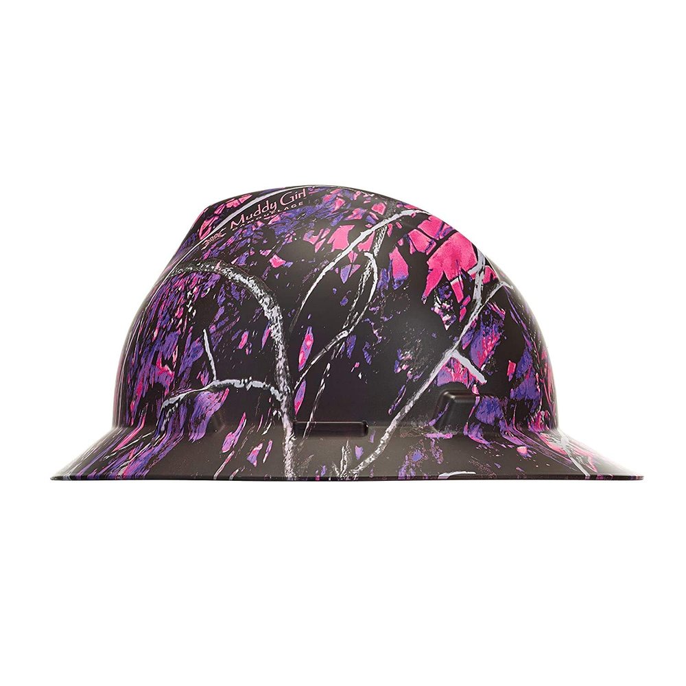 MSA 10204779 Hydro Dip V-Gard Full-Brim Hard Hat With Fas-Trac III Ratchet Suspension | Polyethylene Shell, Self Adjusting Crown Straps - Standard Size in Muddy Girl