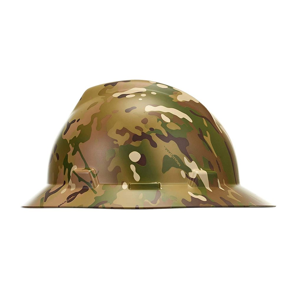 MSA 10204784 Hydro Dip V-Gard Full-Brim Hard Hat With Fas-Trac III Ratchet Suspension | Polyethylene Shell, Self Adjusting Crown Straps - Standard Size in Multi Camo