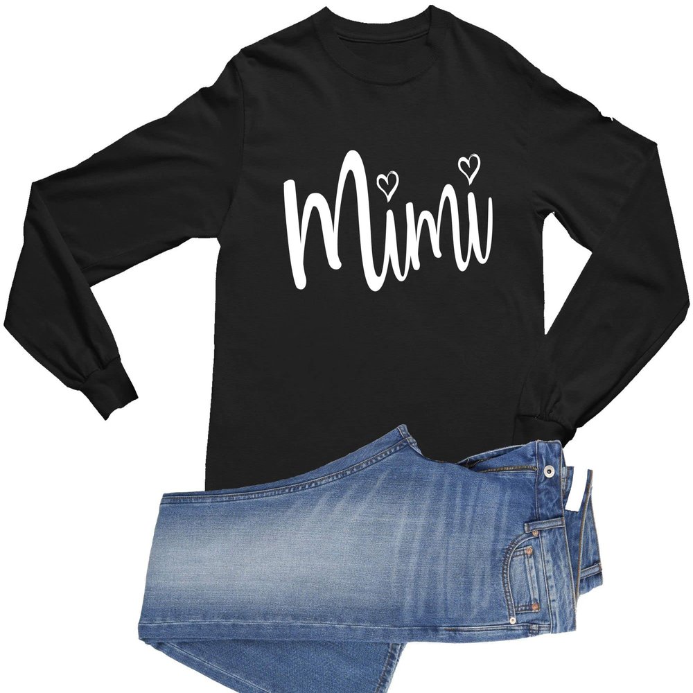 Go All Out Medium Black Adult Mimi Heart Grandma Long Sleeve T-Shirt