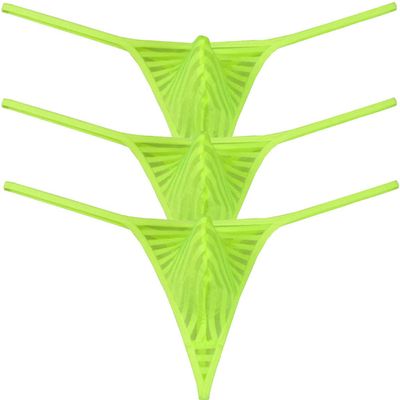 JAXU Men's Sexy Little Thong Underwear See Through Pouch G-String Under Panties Low Rise T-BACK 3PCS Apple Green L