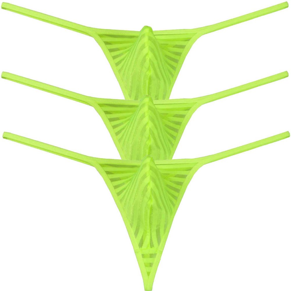 JAXU Men's Sexy Little Thong Underwear See Through Pouch G-String Under Panties Low Rise T-BACK 3PCS Apple Green L