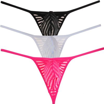 Jaxu Men's Sexy Little Thong Underwear See Through Pouch G-String Under Panties Low Rise T-BACK 3PCS Mix(HBF) XL