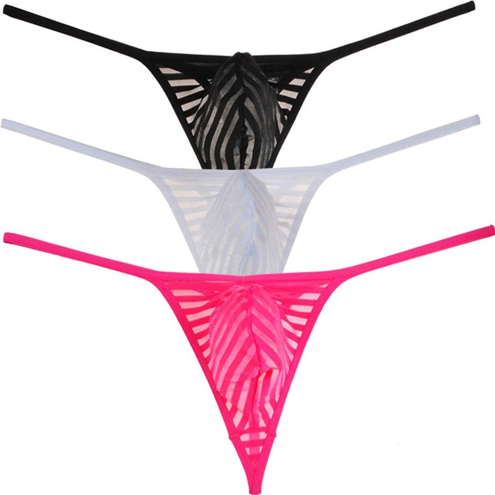 Jaxu Men's Sexy Little Thong Underwear See Through Pouch G-String Under Panties Low Rise T-BACK 3PCS Mix(HBF) XL