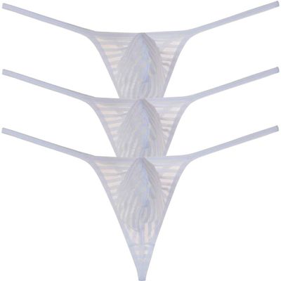 Jaxu Men's Sexy Little Thong Underwear See Through Pouch G-String Under Panties Low Rise T-BACK 3PCS White XL