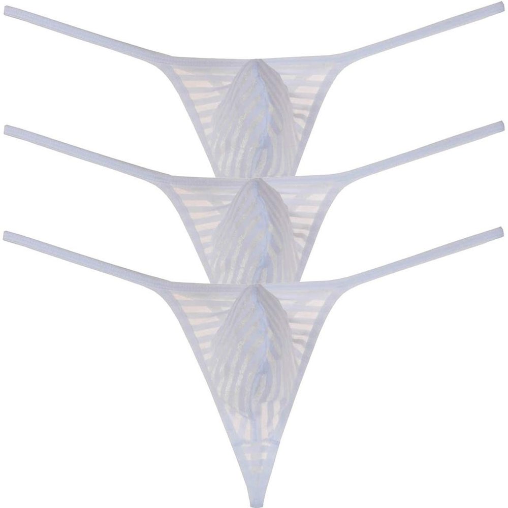 Jaxu Men's Sexy Little Thong Underwear See Through Pouch G-String Under Panties Low Rise T-BACK 3PCS White XL