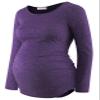 Maternity Shirt Long Sleeve Basic Top Ruch Sides Bodycon Tshirt for Pregnant Women Dark Purple S view 1