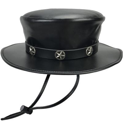 Absolute Vibe Plague Doctor Halloween Costume Steampunk Magician Dress Up Party Black Wide Brim Hat (M, Star)
