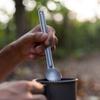 Navaris Long Handle Titanium Spork - 8.4" (21.5cm) Long Metal Utensil for Backpacking and Camping - Extra Strong and Lightweight - Includes Carry Bag view 2