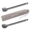 Navaris Long Handle Titanium Spork and Spoon - 8.4" (21.5cm) Long Metal Cutlery Set for Backpacking and Camping - Strong Lightweight - Includes Bag view 1