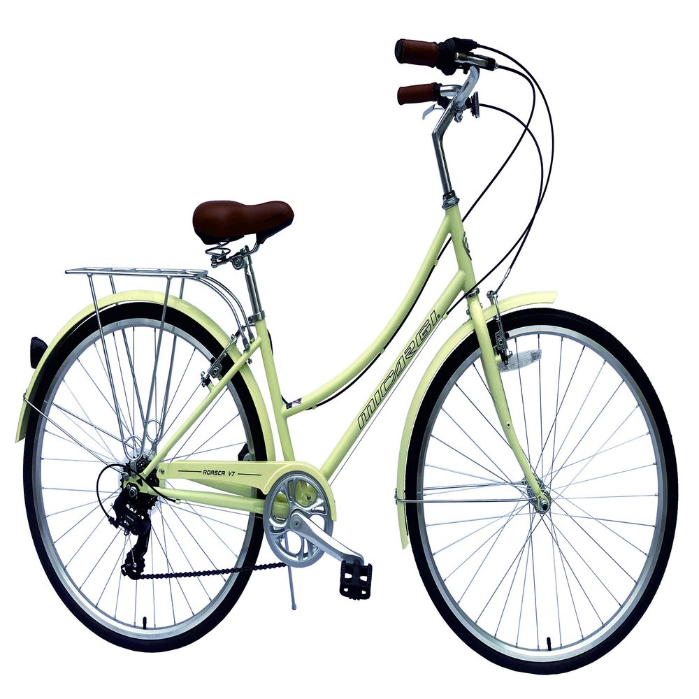 MICARGI ROASCA 700C City Bike 7 Speed V-Brake Commuter Adults Bicycle with Luggage Carrier Vanilla